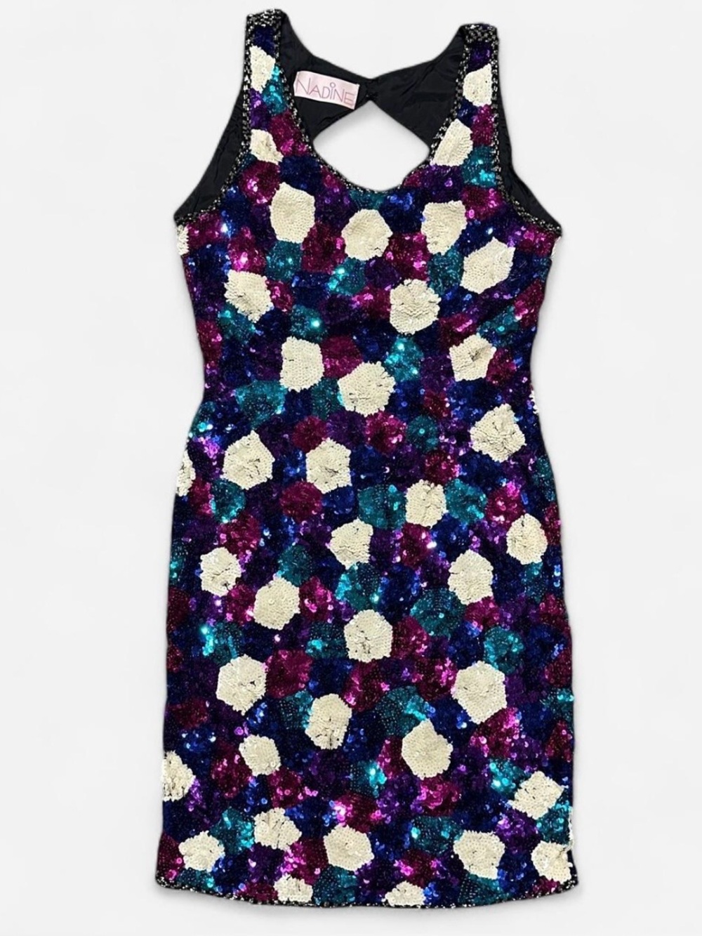 Nadine vintage jewel-toned geometric sequin mini dress